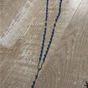 Elegant Blue Beaded Necklace with Silver Accents rosaries one red one blue